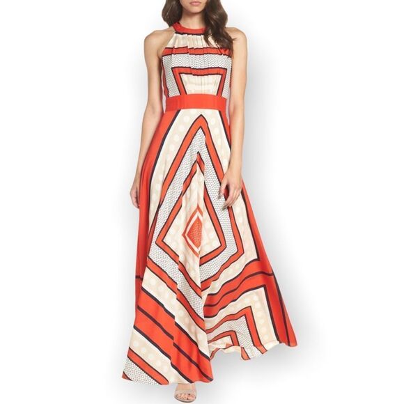 Eliza J Scarf Print Crepe de Chine Fit & Flare Sleeveless Maxi Dress - Picture 2 of 16